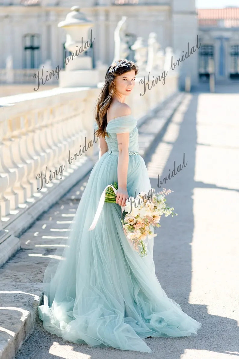 Off-shoulders bridal gown Corset wedding dress Princess bridal Sage mint ball gown 2025 evening party dresses