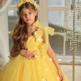 Vestido elegante de tul sin mangas para niña, para cumpleaños, fiesta de comunión, con apliques florales 3D, para boda 