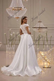 Florales Spitzen-Brautkleid, Satinrock, Korsettkleid mit abnehmbarer Schleife, A-Linie, individuelles Brautkleid, schlichtes Hochzeitskleid 