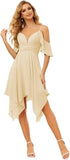 Women's Off Shoulder Chiffon Junior Bridesmaid Dresses Short Pockets Ruffle A Line Formal Dresses with Slit Wedding Party Gown