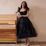 Sky Blue Women Dresses With Ruffles Trimmed Details Sweetheart Long Maxi Dress Party Tulle Ankle Length Off Shoulder Customized