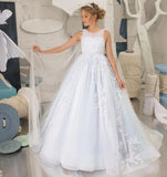 Princess Dress Tulle Lace Flower Girl Dress for Wedding Applique Princess Pageant Dress Long Party Ball Gown with Cape Sleeves
