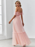Women's Formal Dress Sweetheart Off-Shoulder Ruched Tulle Maxi Bridesmaid Dresses elegant dress women for wedding party