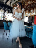 Vestidos de novia cortos de playa de tul con encaje, vestido de novia sencillo, vestido de novia blanco para mujer 2025 