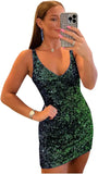 Kurze Pailletten-Heimkehrkleider für Teenager 2025 V-Ausschnitt funkelndes formelles Abschlussball-Partykleid Cocktailkleider Abschlussballkleider 