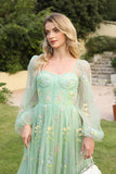 Hot Sale Fairy Green Floral Embroidery Prom Dress with Back Lacing-Elegant Sweetheart Evening Gown for Women Party & Weddings