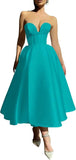 Strapless Prom Dresses 2025 Sweetheart Satin Tea Length Puffy Party Dresses for Women simple wedding dress short wedding dress