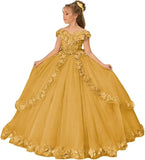 Vestido de tul para niña de las flores, para boda, con hombros descubiertos, para desfile, con flores 3D, estilo princesa, para fiesta 