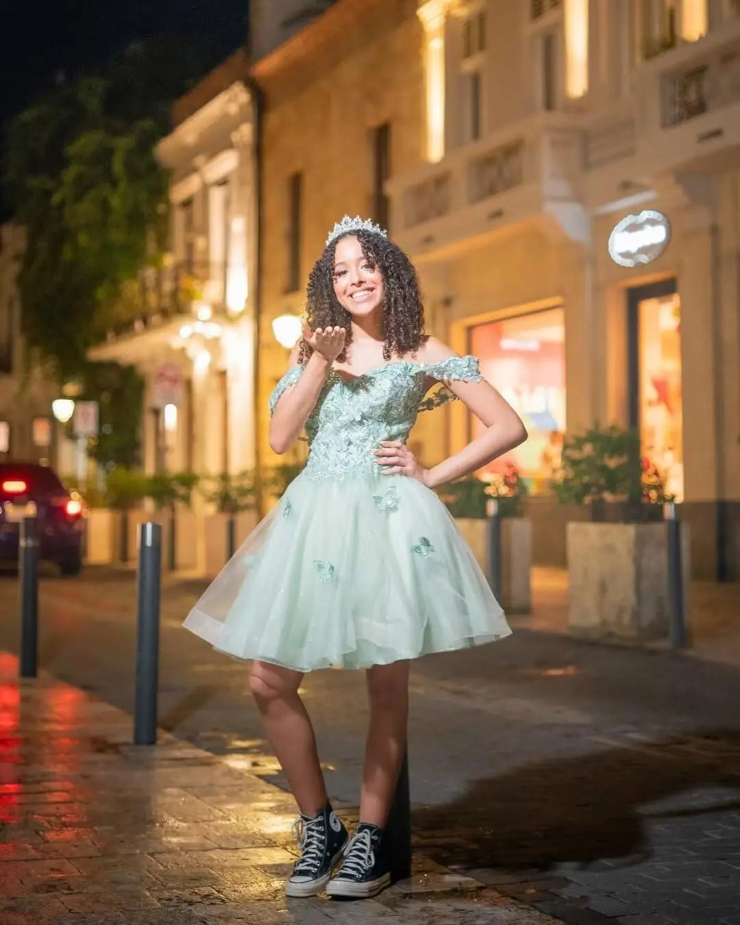 3D Butterfly Short Homecoming Dresses Sparkly Tulle Prom Dress Teens Off Shoulder DAMA Dresses for Quinceanera