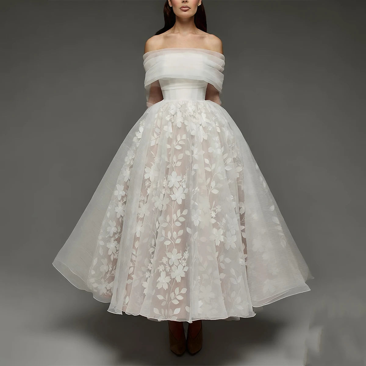 Romantic Appliques Off Shoulder Wedding Dresses Vestidos Novia Detachable Lace Ball Gown For Bride Teal Length Puffy Bridal Gown
