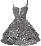 Kurzes Pailletten-Heimkehrkleid für Teenager, funkelnde Ballkleider, Sweet 16-Fotoshooting, Cocktailkleider, Minikleid, Partykleider 
