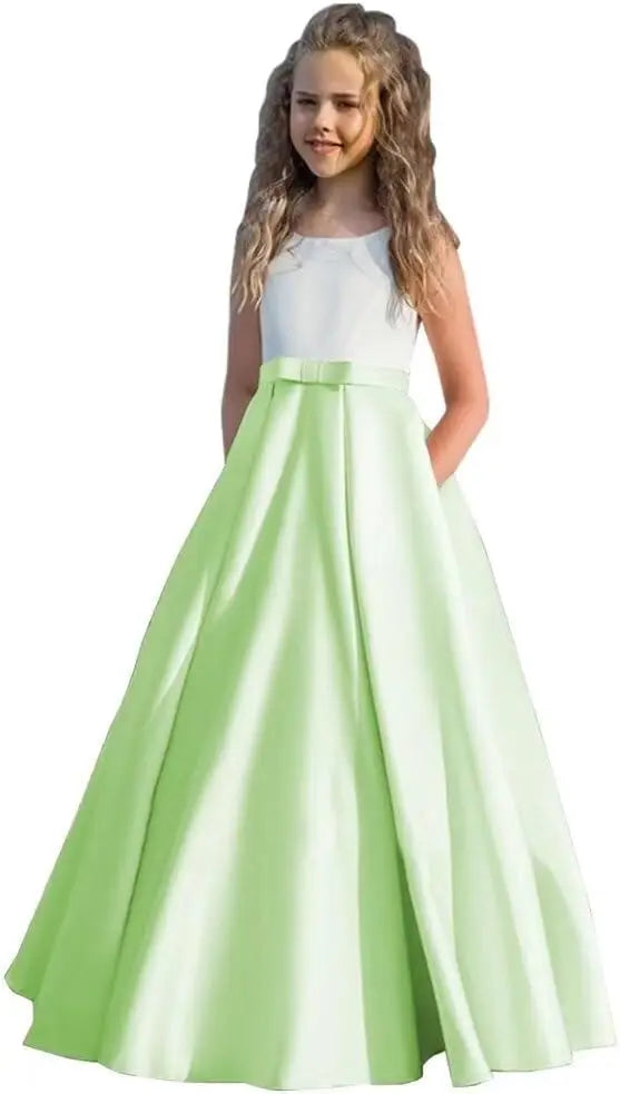 Satin Blumenmädchenkleid Erstkommunionkleid Kinder Hochzeit Ballkleider Prinzessin Party Mädchen Festzugskleider für Mädchen 