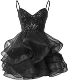 Vestidos de fiesta de tul para adolescentes, con tirantes finos y lentejuelas, vestidos de fiesta cortos, minivestidos de cóctel en capas, vestidos de dama de honor 