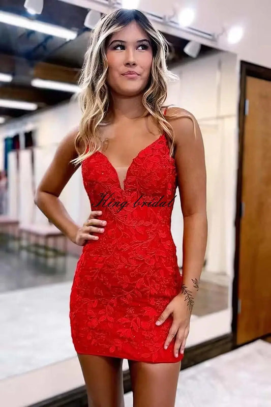Etuikleid für Teenager mit Spitzenapplikationen, enges, offenes Rückenkleid, kurzes Ballkleid, formelle Abendkleider, Hochzeitsfeier, Cocktailkleid 