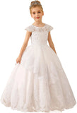 Perlenbesetzte Spitzenapplikationen Blumenmädchenkleid Erstkommunion Ballkleid Kinder Festzug Ballkleider Prinzessinnenkleid 
