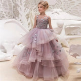 Children's Gifts Flower Girl Dresses For Wedding Ruffles Lace Appliqued Layered First Communion Birthday Prom Party Dress