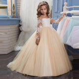 Vestido de tul rosa claro con apliques blancos y manga larga para boda, fiesta de cumpleaños, comunión, personalizado, para niña de las flores 