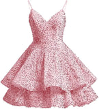 Sparkly Sequin Homecoming Dresses for Teens 2025 Short V Neck A Line Tiered Mini Formal Prom Cocktail Gown Above Knee Club Dress