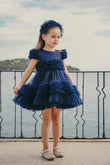 Navy Sleeveless Dress, Summer Flower Girl Holiday Wedding Pageant Birthday, Party Dress Children Toddler, Anniversaries Dress