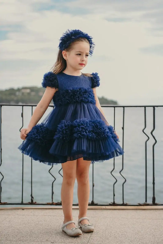Vestido azul marino sin mangas, ideal para niñas de flores, bodas, cumpleaños, fiestas y aniversarios. 