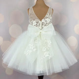 First Communion Dress Customized White Flower Girl Dresses for Wedding Sleeveless 3D Floral with Bow Floor Length Girl Birthday