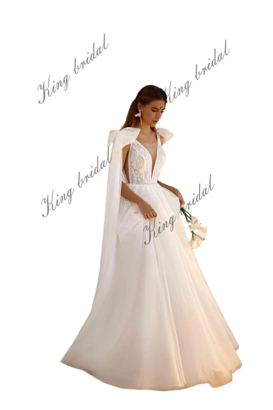 Individuell angefertigtes elegantes handgefertigtes schimmerndes Tüll-Hochzeitskleid mit Perlenspitze, schlichte Brautkleider, Hochzeitskleid, Brautkleider 
