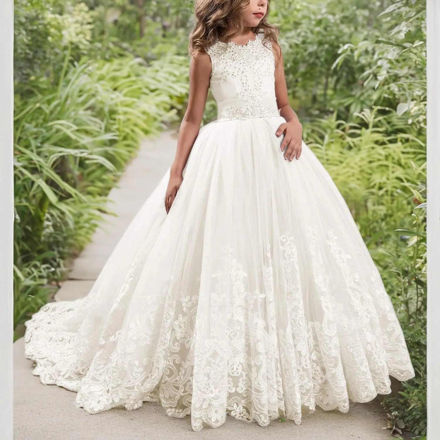 Princess Lilac Long Girls Pageant Dresses Kids Prom Puffy Tulle Ball Gown flower girl dress girls dresses for party and wedding