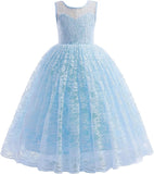 Full Lace Flower Girls Dress Long A Line Bridesmaid Wedding Tulle Dresses Birthday Formal Party Ball Gown girls party dress