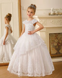 Perlenbesetzte Spitzenapplikationen Blumenmädchenkleid Erstkommunion Ballkleid Kinder Festzug Ballkleider Prinzessinnenkleid 