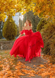 Rotes Hochzeitskleid aus Spitze und Tüll Individuelles formelles Fotoshooting Ballkleid Braut schlichte Hochzeitskleider 
