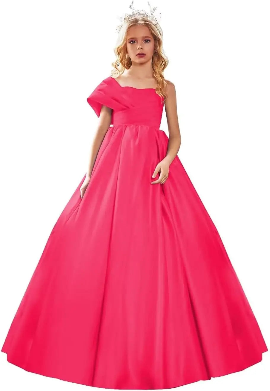 Satin One Shoulder Flower Girl Dresses for Wedding Ball Gown Puffy Pageant Gown Cute First Communion Dress princess dress
