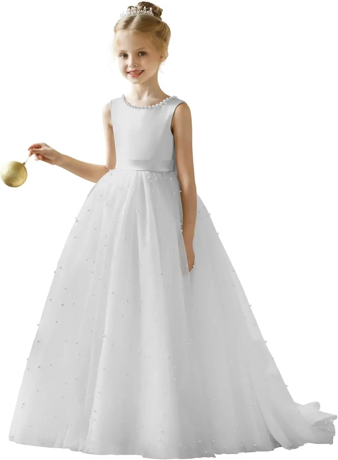 Flower Girl Tulle Tutu Dress for Kids Wedding Girl First Communion Pageant Dresses Princess Prom Ball Gowns with Bow