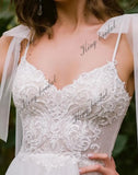 Gepunktetes Tüll Spaghettiträger Brautkleid A-Linie Spitze Brautkleider Schulterschleife Custom Brautkleid einfache Brautkleider 