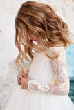 Boho Tüll Elfenbein Weiß Spitze Schleife Mädchen Erstkommunion Kleid Junior Brautjungfernkleid Maßgeschneidert Vollärmeliges Blumenmädchenkleid 