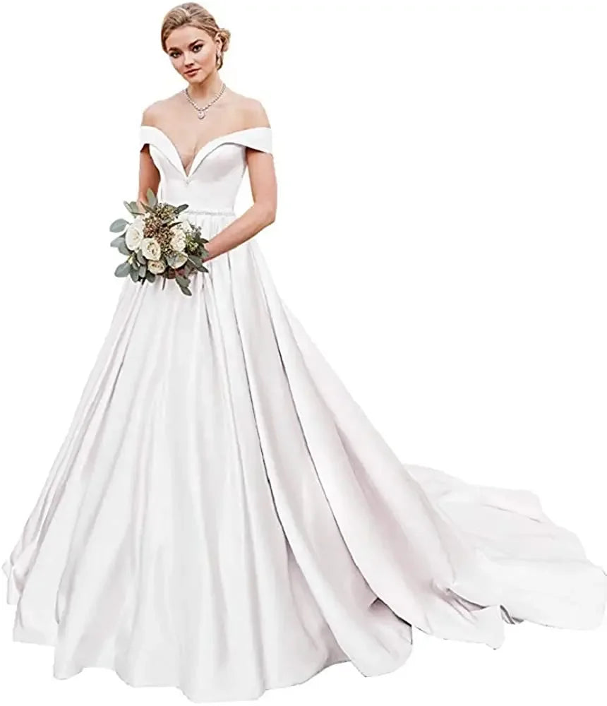 Damen Schulterfrei Satin Brautkleider Ballkleid Langes Ballkleid Abendkleid Ballkleid Brautkleider Sexy Brautkleid 