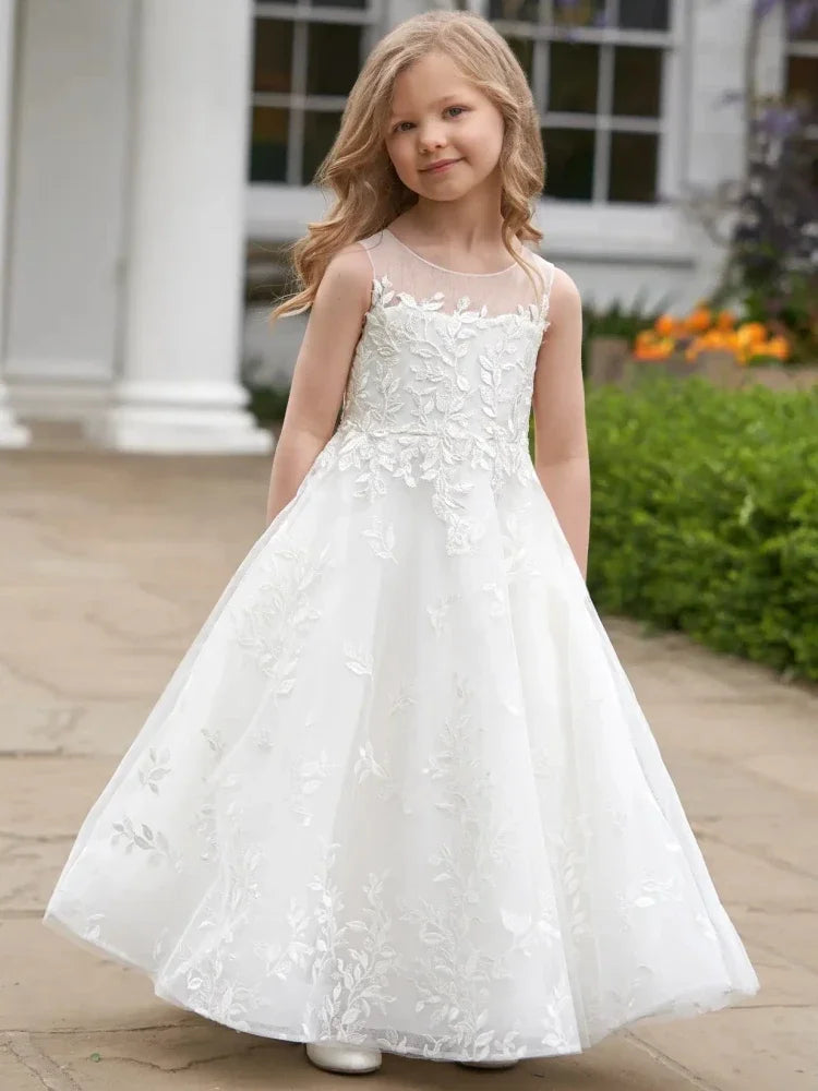 Baby Girl Dress Flower Girl Dresses White Tulle Flory Pattern Sleeveless For Wedding Birthday Party Banquet Princess Gowns