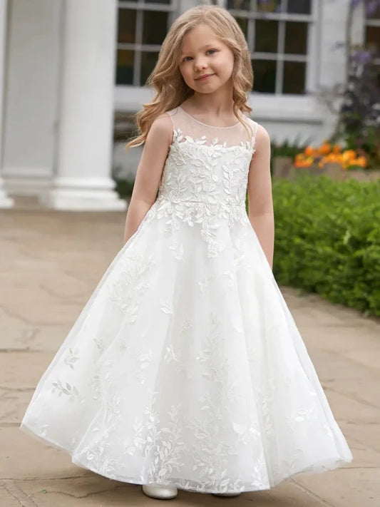 Baby Girl Dress Flower Girl Dresses White Tulle Flory Pattern Sleeveless For Wedding Birthday Party Banquet Princess Gowns