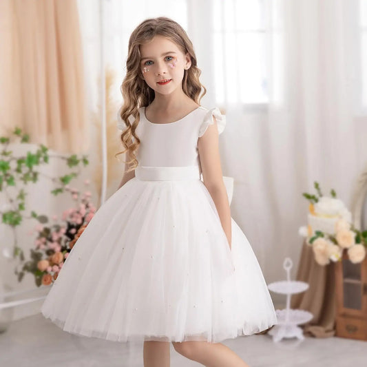 Blumenmädchen Kleid Hochzeit Gast Rüschen Tüll Satin Party Geburtstag Prinzessin Festzug Kleid Kinder Knielang 