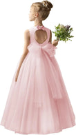 Flower Girl Dresses for Wedding Puffy Satin Tulle Princess Pageant Dress for Girls Crew Neck Tulle Bow Prom Ball Gowns