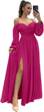 Vestido de dama de honor de manga larga para mujer, con tirantes finos, para invitada de boda, con abertura y bolsillos, vestido formal fruncido. 