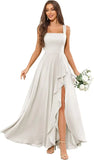 Chiffon Ruffle Bridesmaid Dresses for Women Square Neck Formal Evening Dress with Slit elegant dress women for wedding party