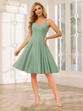 Chiffon V Neck Bridesmaid Dress with Pleated Bodice A Line Chiffon Short Prom Homecoming Dress for Women cocktail dresses