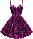 Spaghetti Straps Sequin Homecoming Dress Short Prom Gown with Pockets Evening Party Gowns cocktail dress  party mini dresses