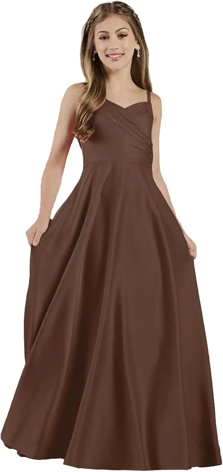Mädchen Träger Junior Brautjungfer Kleid für Hochzeit Satin Festzug Blumenmädchen Kleider Festzug für Teenager Prinzessin Kleid 