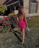Vestidos de fiesta ajustados con lentejuelas brillantes y sexys para adolescentes, vestidos cortos de encaje con purpurina para fiesta de graduación, vestido de cóctel sin espalda para mujer, vestido de club 