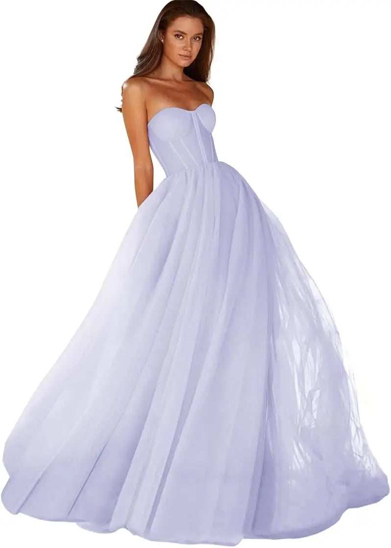 Vestido de fiesta con escote corazón, vestido de fiesta 2025 de tul largo para mujer, vestidos de noche formales con cordones en la espalda, vestidos de fiesta 