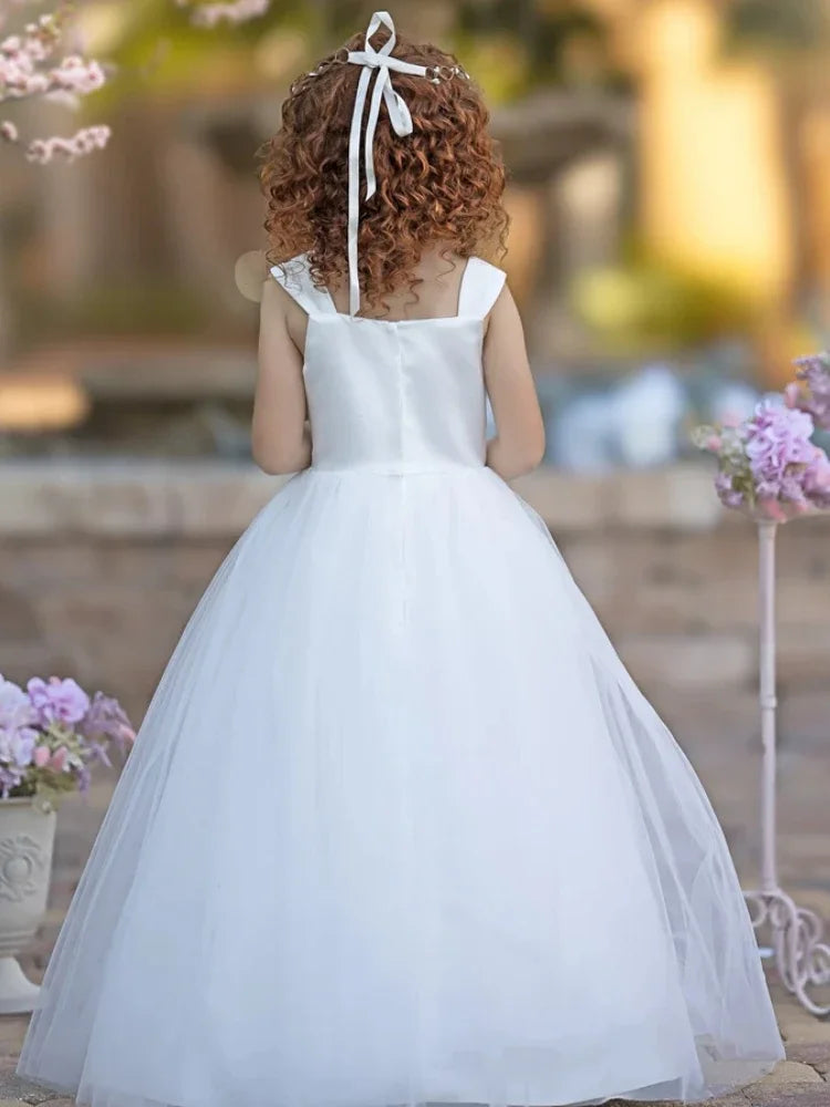 Vestidos de tul blanco sin mangas para bodas, fiestas de cumpleaños, banquetes, princesas, comunión, personalizados, para niñas de las flores. 