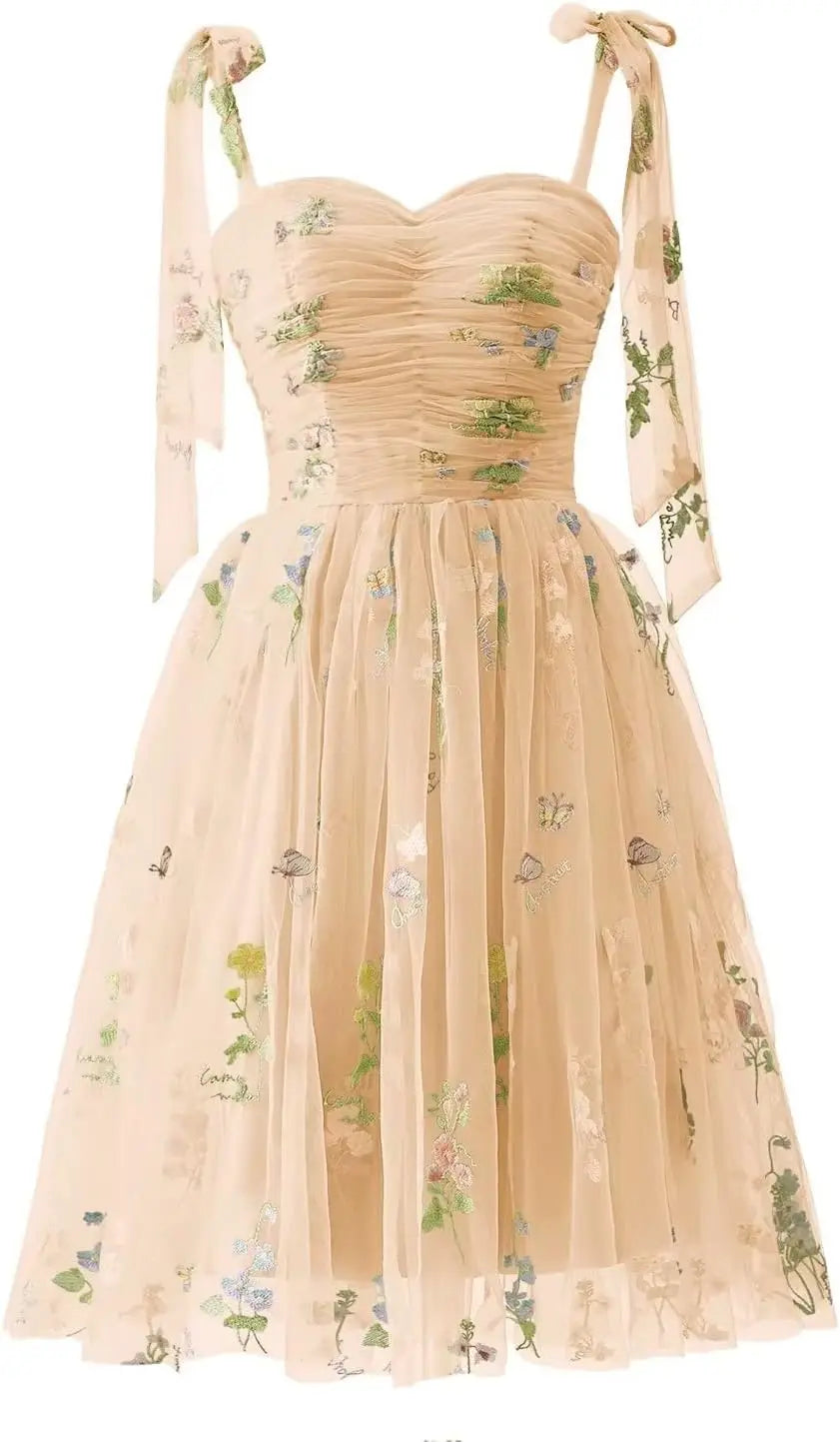 Flower Embroidery Tulle Short Homecoming Dresses for Teens Mini Spaghetti Straps Formal Prom Evening Party Gown cocktail dress