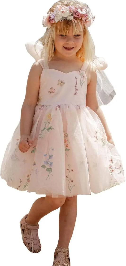 Vestidos de niña de las flores para boda, cortos, con encaje floral bordado, tul, vestido de princesa para desfile infantil, vestidos para niñas. 