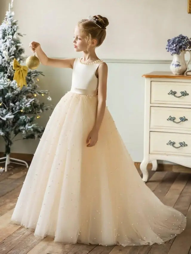 Flower Girl Tulle Tutu Dress for Kids Wedding Girl First Communion Pageant Dresses Princess Prom Ball Gowns with Bow